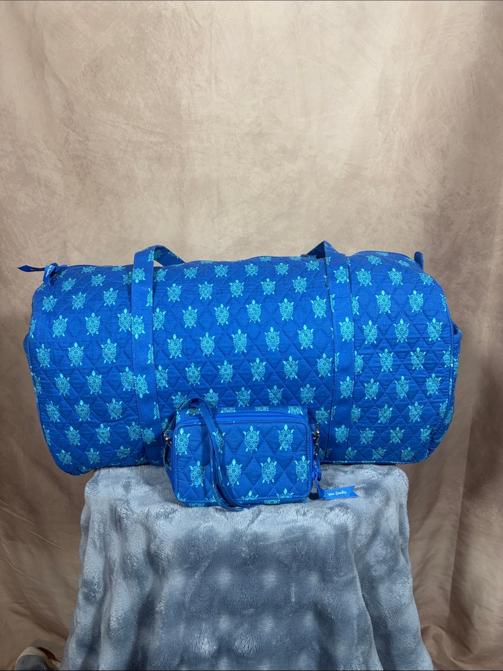 Vera Bradley Set Turtle Dream Quilted Travel Duffel, Matching Crossbody Purse